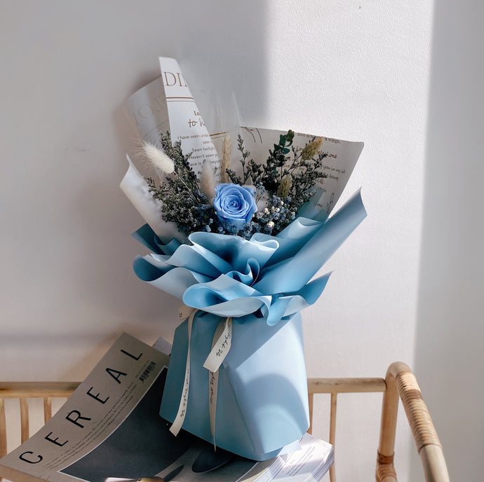Everlasting Preserved Flower Bouquet with Blue Rose - First Sight Singapore Best Florist