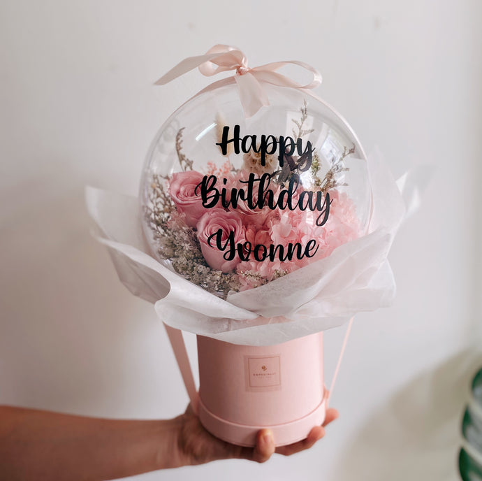 Everlasting Preserved Flower Balloon with Personalised Name - First Sight Singapore Best Florist