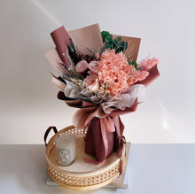 Preserved Flower Bouquet With Pink Rose And Hydrangea in Sweet Sherbet Wrapping - First Sight Singapore Best Florist