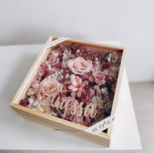 Preserved Flowers Wooden Bloom Box with Transparent Display Cover plus Customised Name - First Sight Singapore Florist