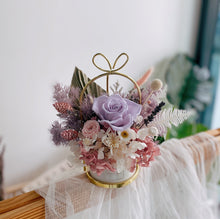 Purple Preserved Rose with Hydrangea and Mixed Preserved Flowers in Pastel Porcelain Love Vase